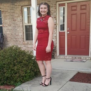 red/wine red lace homecoming/formal dress